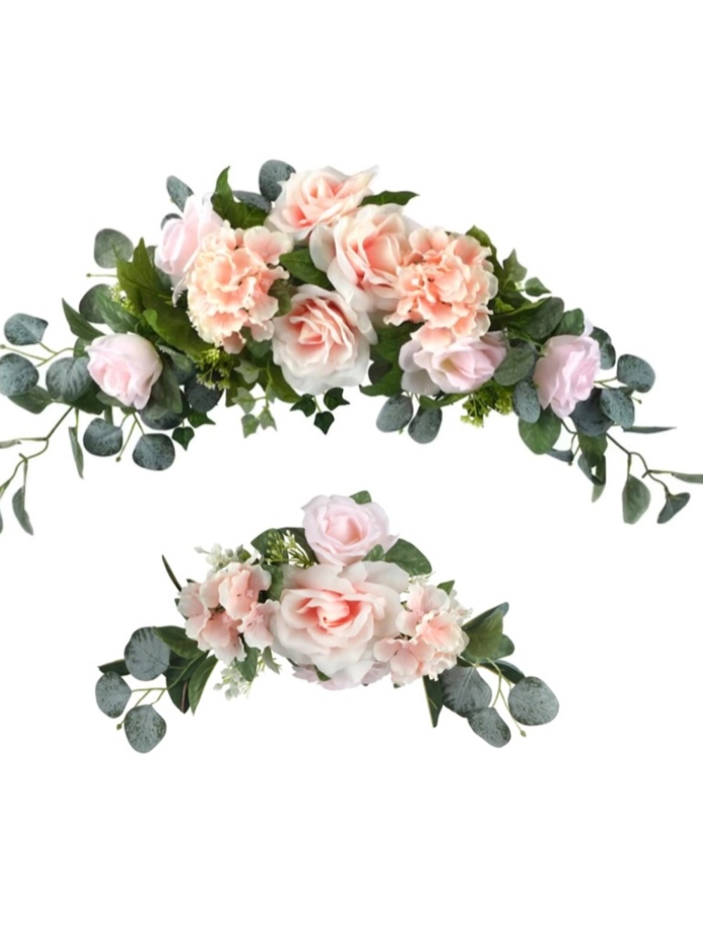 Faux 14" and 24" Blush Pink Rose Floral Swag SET  Artificial Flowers ~ NWOT